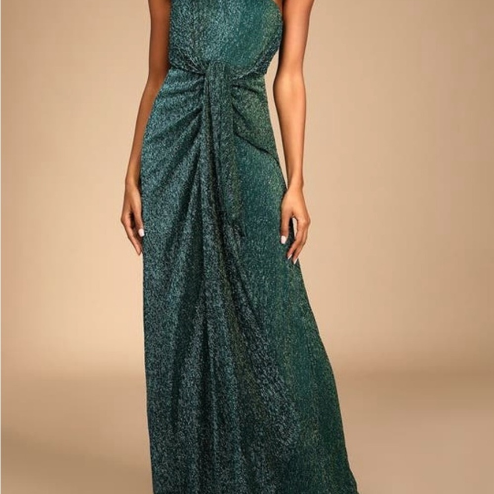 Lulus Glamorous Glitz Shiny Teal Maxi Dress
